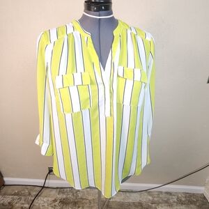 Torrid Chartreuse And White Harper Striped Blouse 1X (5756)